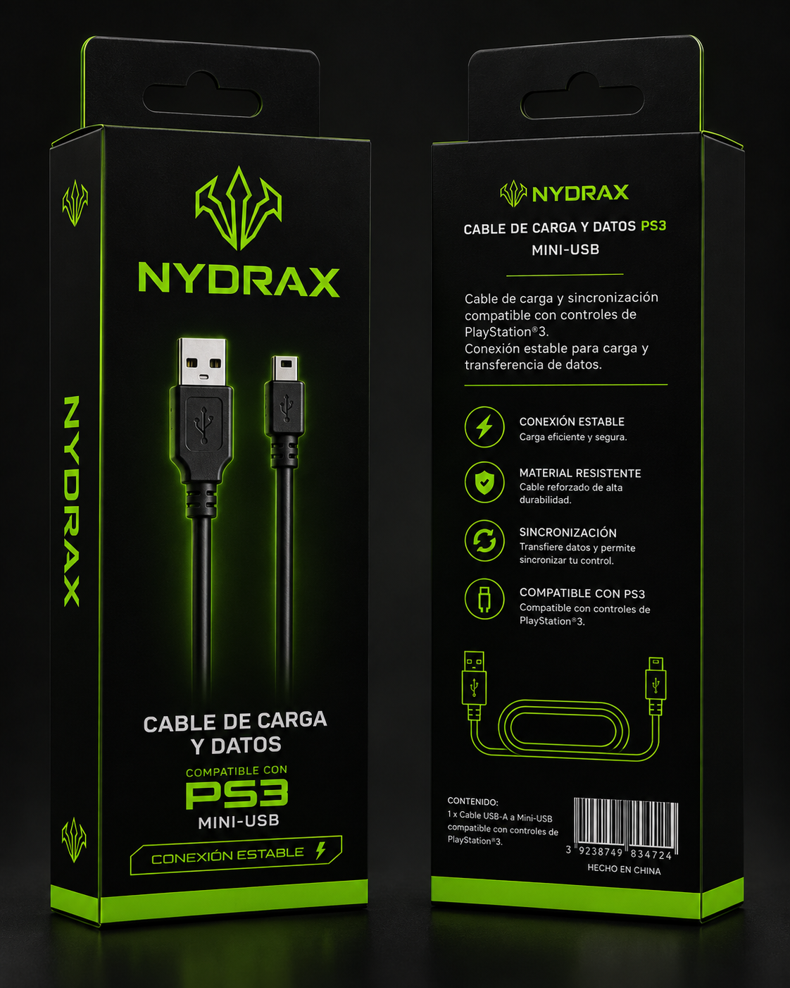 Cable de carga y datos Nydrax para PS3, mini USB