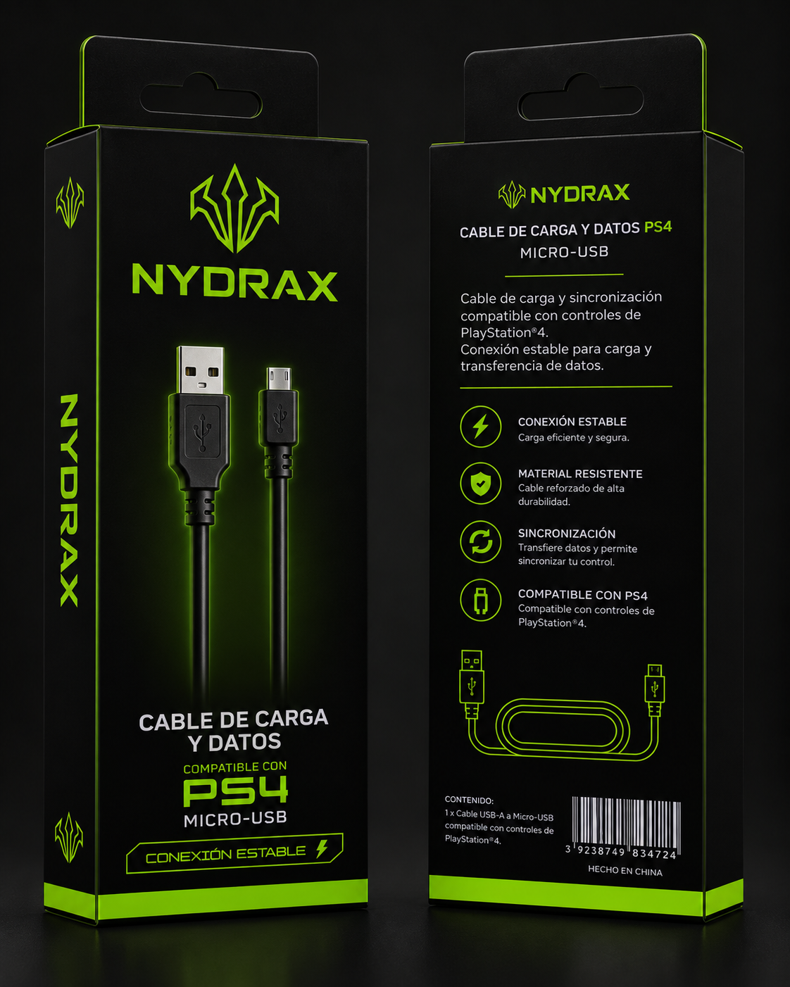 Cable de carga y datos Nydrax para PS4, micro USB