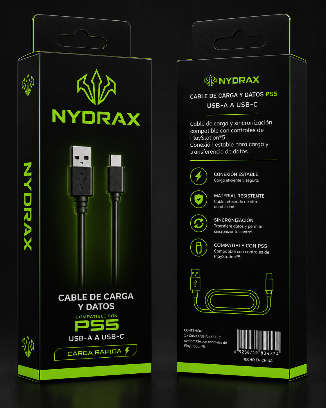 Cable de carga y datos Nydrax para PS5, USB-A a USB-C
